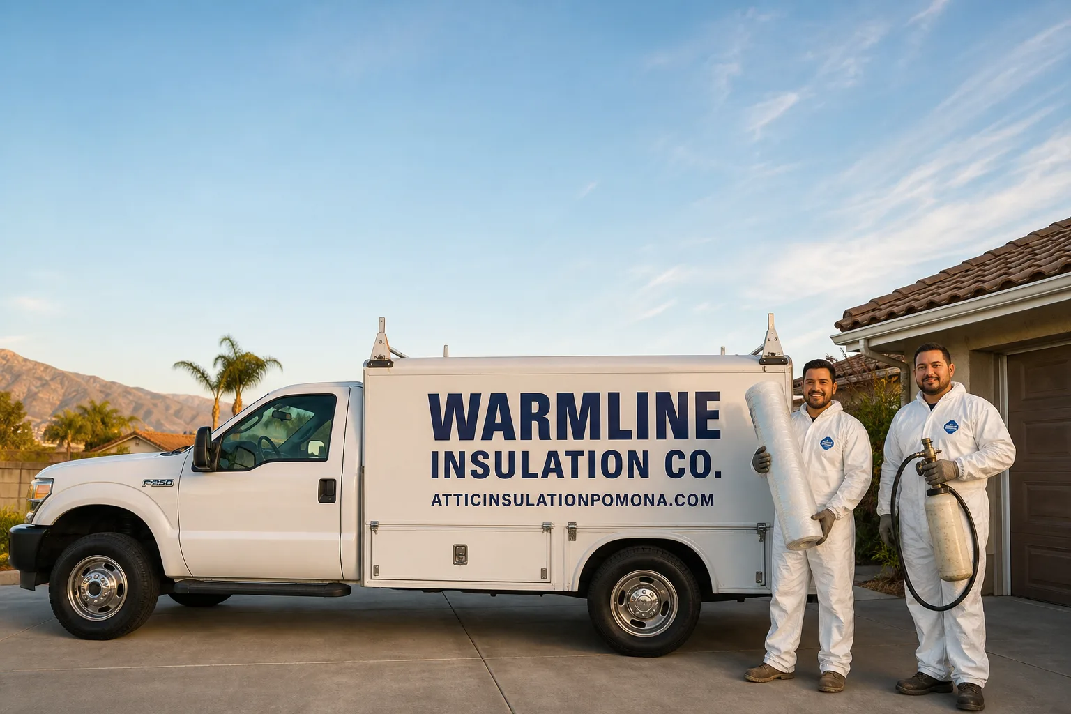 Warmline Insulation Co. insulation service vehicle and crew in Pomona, CA